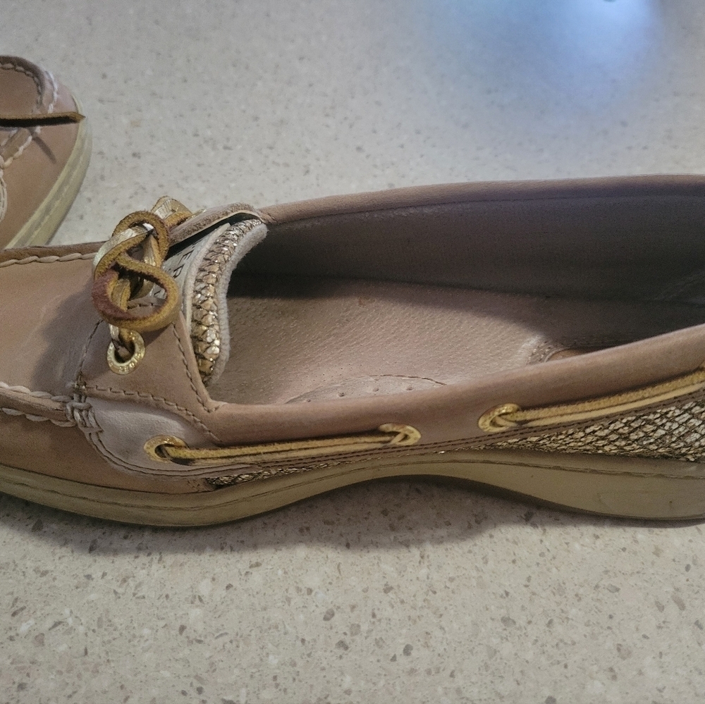GUC-Sperry Top Sider Angelfish Leather Boat Shoes Women’s Size 6.5 M Gold Sequin - Picture 4 of 12